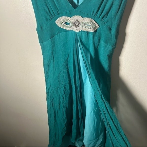 Heart moon star 100% silk babydoll lingerie gown in teal with pearl embroidery S - Picture 4 of 12